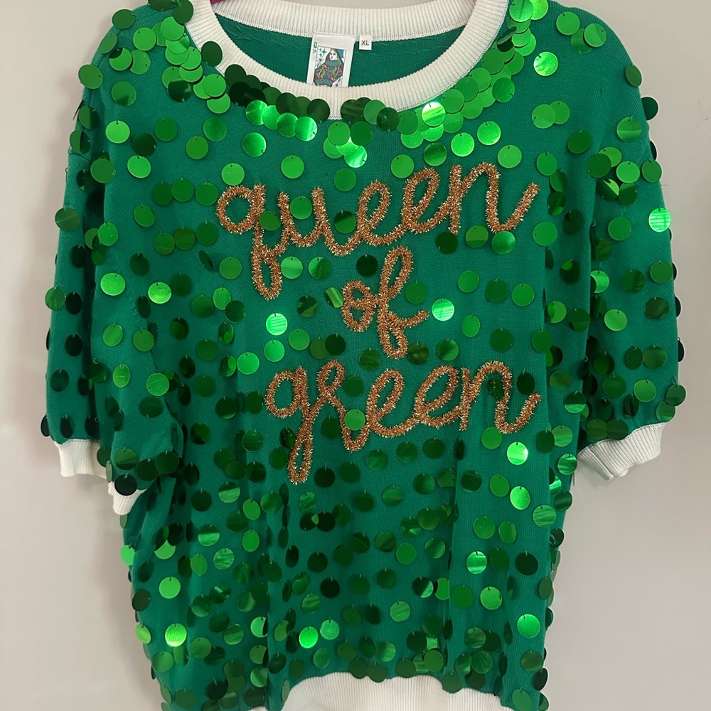 Queen of Sparkles Queen of Green Sequin Green Top boutique XL fabulous women’s